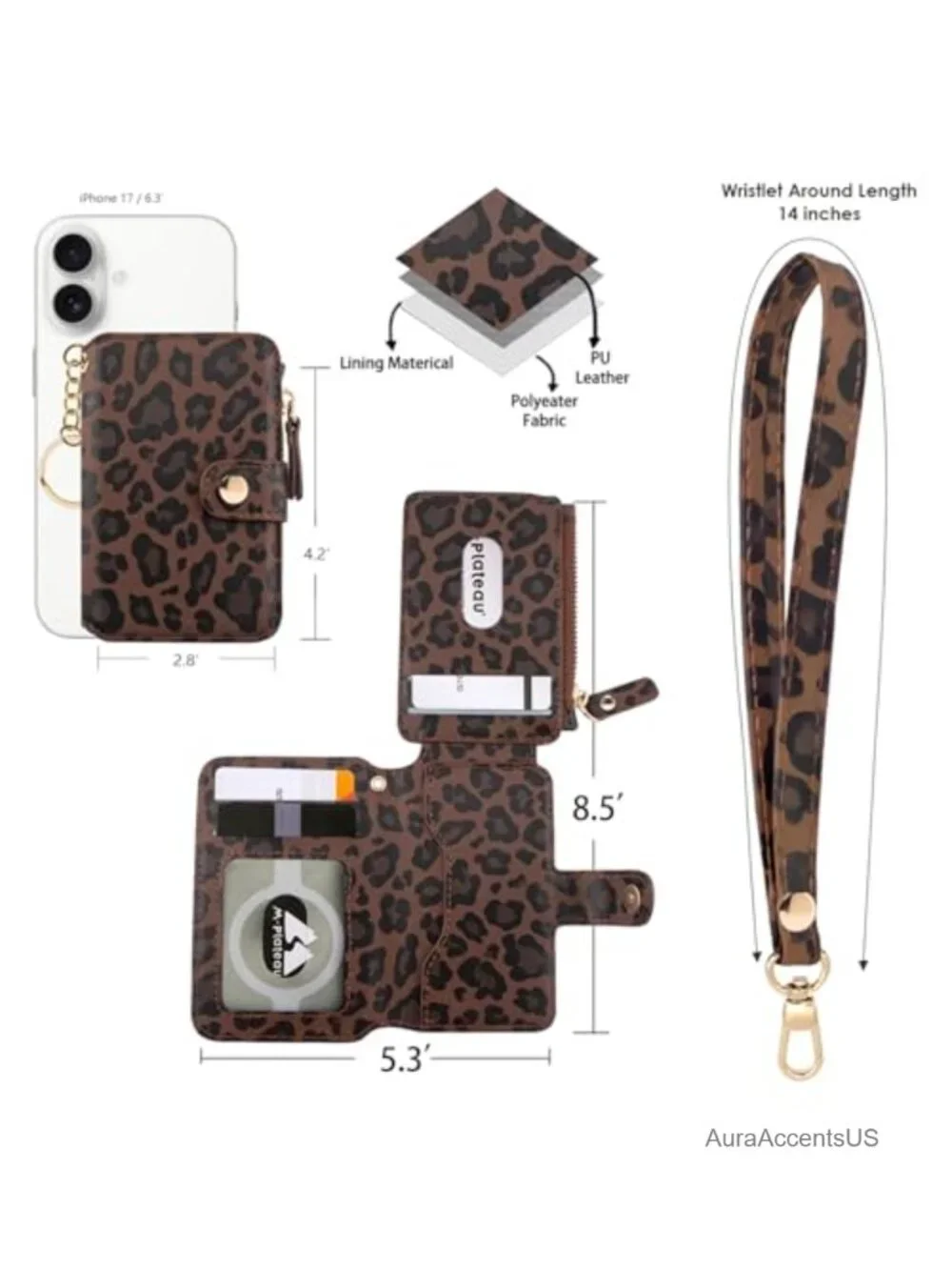 RFID Blocking Keychain Wallet with Leather Wrist Strap, Card Holder with Zipper